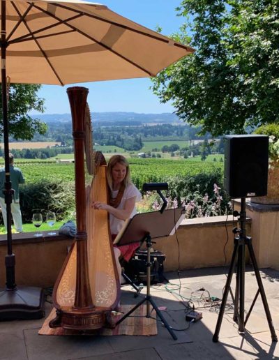 Leigh Brown plays a variety of harp music in Portland Oregon