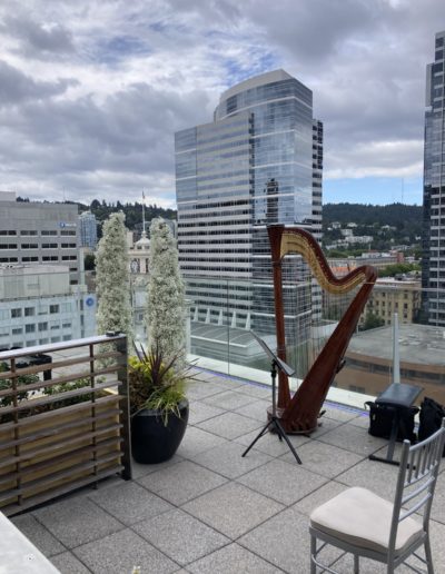 Harp on top of building in Downtown Portland